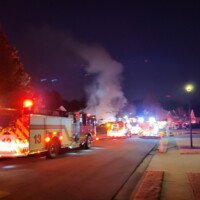 Fire crews battle a residential fire in Buford on Jan. 21, 2024. Photo courtesy of Gwinnett County Fire and Emergency Services.