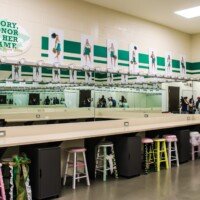The varsity cheerleaders have their own dressing room complete with their photos and stools that they decorated themselves.