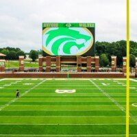 A view of the field from the balcony on the second floor of the fieldhouse.
