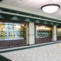 State Championship trophy case inside the banquet hall on the second floor of the fieldhouse at Phillip Beard Stadium.